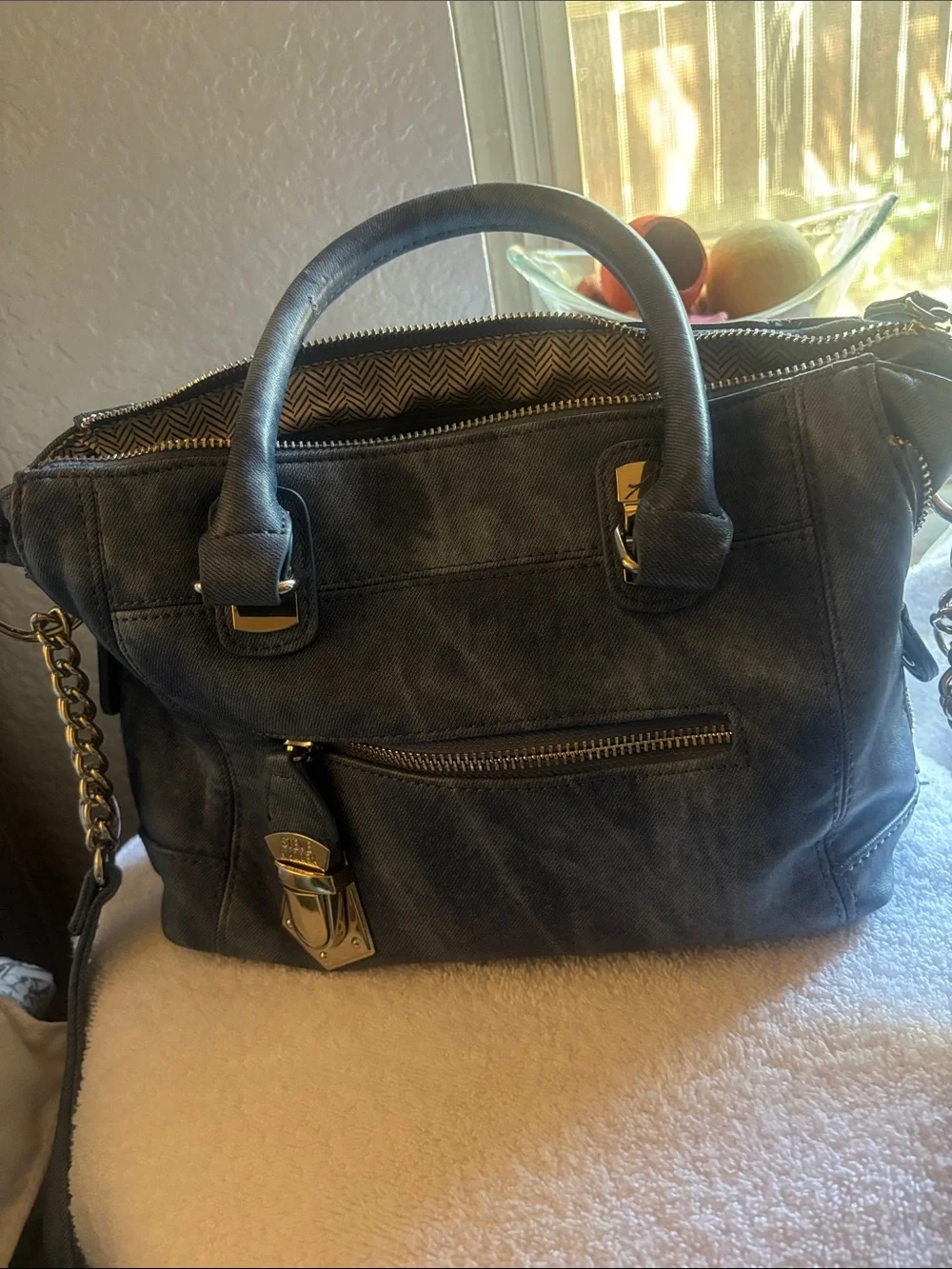 EUC Steve Madden Blue Denim Crossbody with Silver Accent Hardware